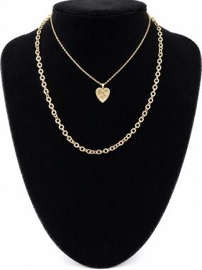 NWT Lucky Brand Layered Gold Tone Heart Pendant Necklace Double Chain